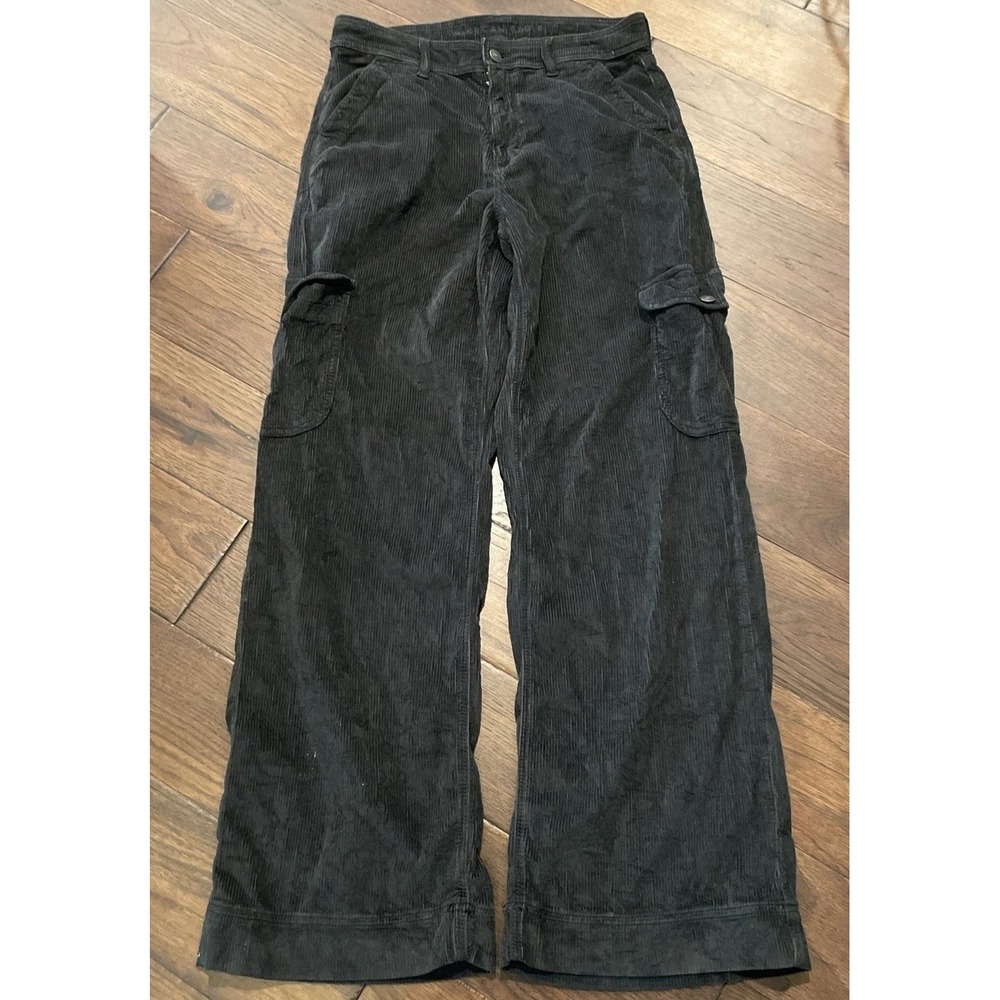 American Eagle Cargo Pants Womens 8 Black Super Hi Rise Baggy Wide Leg Corduroy